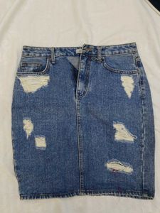 Distressed Denim Mini Skirt