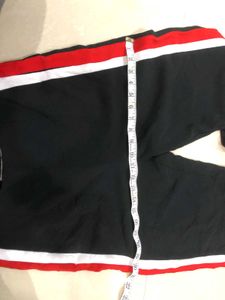 Black Wide Leg Pants with Red &amp; White Stripe