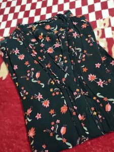 Black Flower Printed Shirt Girl