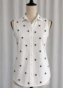 White Star Sleeveless Print Button-Up Sh