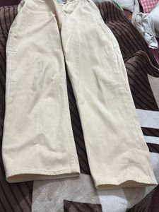 Cream Wide Leg Jeans
