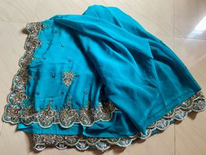 Stunning Blue Embroidered Saree