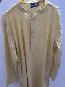 Men's Yellow Embroidered Kurta