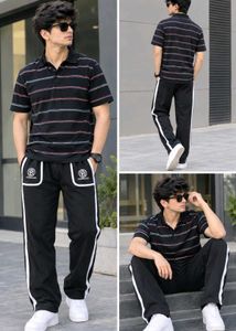 Men's Striped Polo t Shirt and Track Pants Set