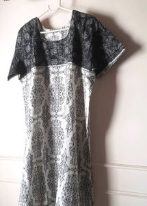 Women's Black and White block print Kurti