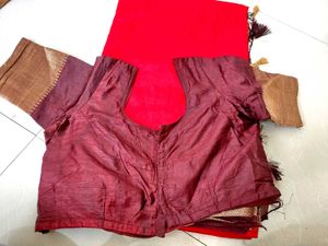 Red Saree with Blouse tailor stiched 40