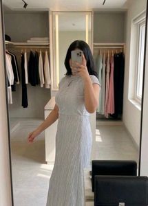 Elegant Silver Pleated Maxi Dress