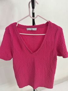 V-Neck Textured Short Sleeve Top
