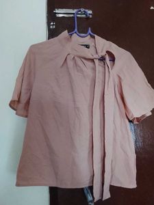 Shein Pink Bow Neck Top