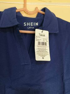 Shein Navy Blue Collared Tee
