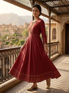 Elegant Red Printed Anarkali Kurta