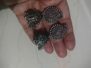 Green Jhumka And Oxidised Jumka Combo