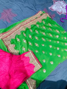 Gorgeous Green Saree with Pink Blouse