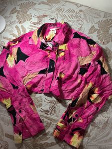 Bold Floral Print Cropped Shirt