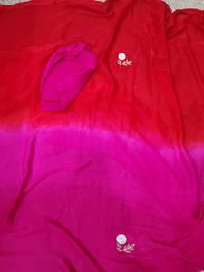 Red and Pink pure shiffon sareeree