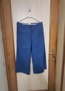 Blue Wide-Leg Cropped Pants