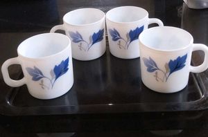 Set of 4 White Mugs with Blue Floral Design