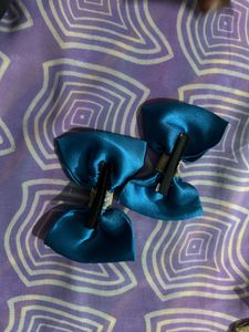Set of 2 Teal Blue Bow Hair Clips