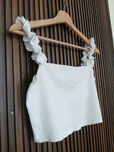 White Ruffle Strap Crop Top