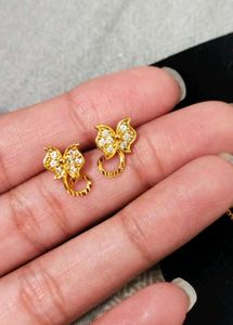 Gold Butterfly Drop Earrings with Stones