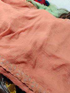 Peach Embroidered Saree