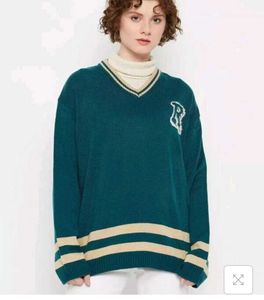 Retro Teal V-Neck Sweater