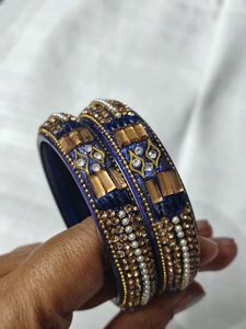 Exquisite Blue &amp; Gold Embellished Bangles
