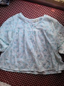 Light Blue Embroidered Tunic Top