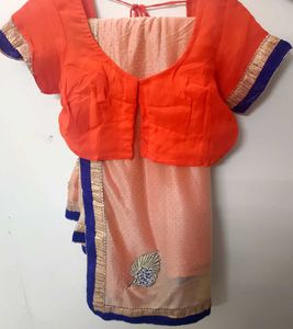 Elegant Heavy Peach Saree with Blue Border