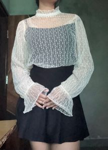 Sheer High Neck top with long balloons sleeve