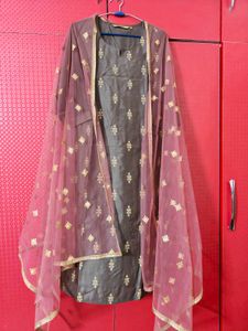 Elegant Brown Kurta Set with Dupatta