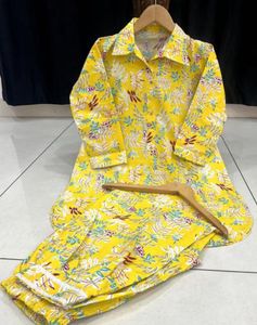 Vibrant Yellow Floral Print Kurta Set