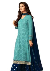 Elegant Sky Blue Embroidered kurti and lehenga set