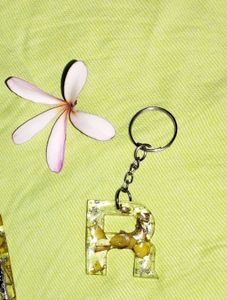 Handmade Resin Keychain 'R' with Flower