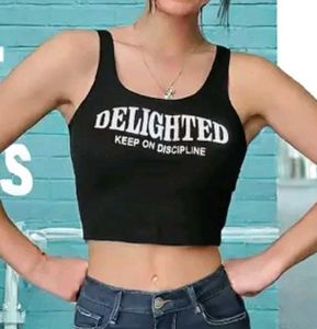 Black Graphic Crop Tank Top