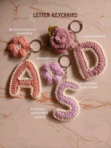Crochet "M" Keychain with Flower Charm