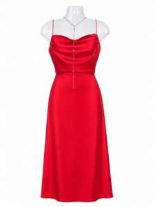 Red Satin Slip Dress with Open Back