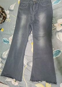 Women Bootcut Grey Jeans With High Waist