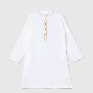 Men's White Kurta with Gold Embroidery
