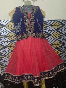 Embellished Navy Blue & Red Kurta