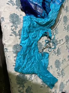 Blue Silk Saree with Brocade Blouse