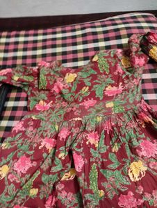 Maroon Floral Print Kurta