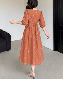 L Size Elegant Floral Print Midi Dress