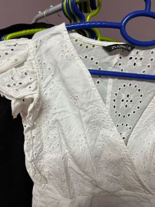 Chic White Broderie Anglaise Wrap Top