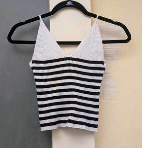 Striped V-Neck Knit Tank Top with a tie up bolero
