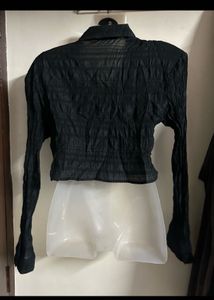 Textured Black Cropped Shirt