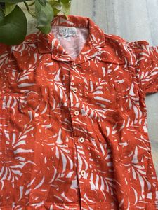 Orange Leaf Print Shirt &amp; Shorts Set