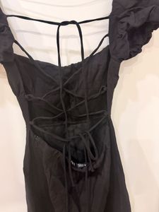 Zara Chic Black Puff Sleeve Lace-Up Dress