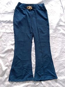 Blue Flared Pants with Gold Detail