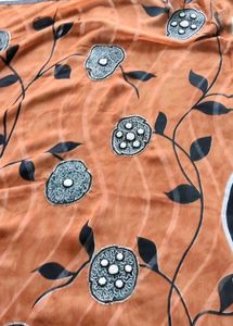 Grey and orange Floral Saree